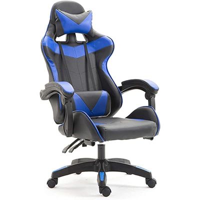 PU Leather Ergonomic Support Chair - Blue/Black