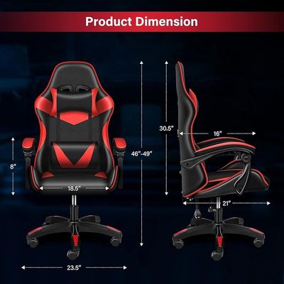 High Back PU Leather Desk Chair with Support (Red Black)