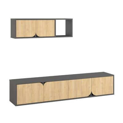 Mourah Spark Tv Unit Up To 70 Inches With Storage - Dark Grey/Oak - 2 Years Warranty