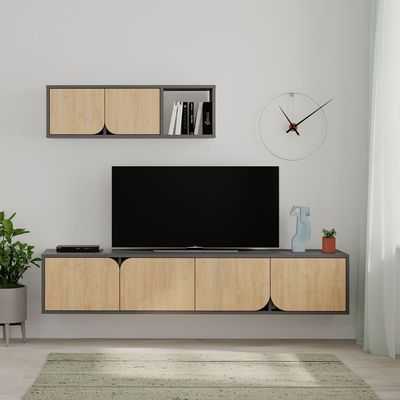 Mourah Spark Tv Unit Up To 70 Inches With Storage - Anthracite/Oak - 2 Years Warranty