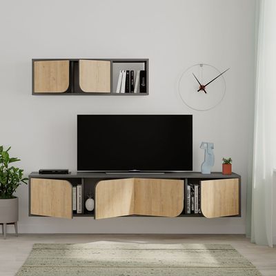 Mourah Spark Tv Unit Up To 70 Inches With Storage - Anthracite/Oak - 2 Years Warranty