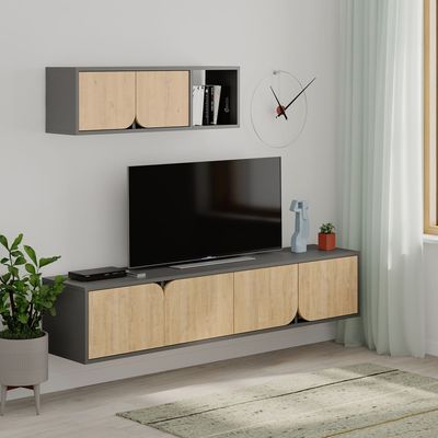 Mourah Spark Tv Unit Up To 70 Inches With Storage - Dark Grey/Oak - 2 Years Warranty