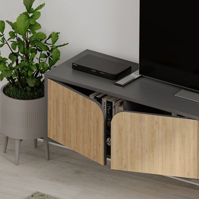 Mourah Spark Tv Unit Up To 70 Inches With Storage - Anthracite/Oak - 2 Years Warranty