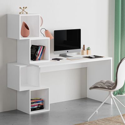 Mourah Balance Working Table With Storage - White/White/White - 2 Years Warranty