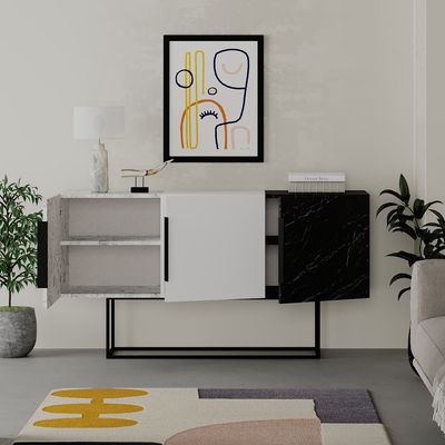 Mourah Tontini Console - White Marble/White/Black Marble - 2 Years Warranty