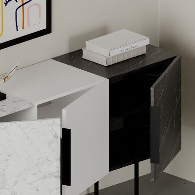 Mourah Tontini Console - White Marble/White/Black Marble - 2 Years Warranty