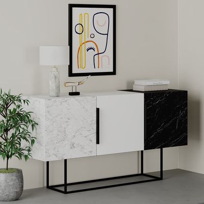 Mourah Tontini Console - White Marble/White/Black Marble - 2 Years Warranty