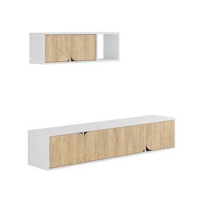 Mourah Spark Tv Unit Up To 70 Inches With Storage - White/Oak - 2 Years Warranty