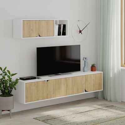 Mourah Spark Tv Unit Up To 70 Inches With Storage - White/Oak - 2 Years Warranty