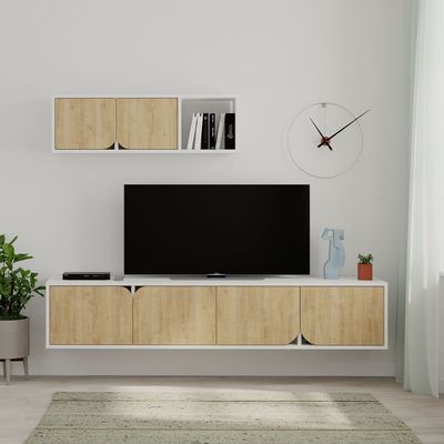 Mourah Spark Tv Unit Up To 70 Inches With Storage - White/Oak - 2 Years Warranty