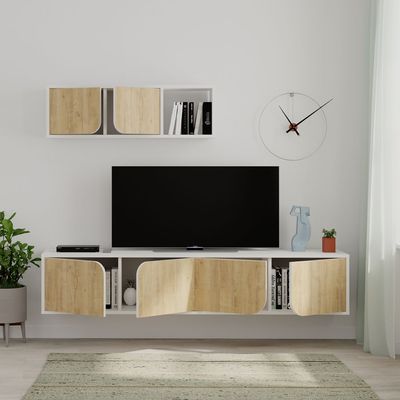 Mourah Spark Tv Unit Up To 70 Inches With Storage - White/Oak - 2 Years Warranty