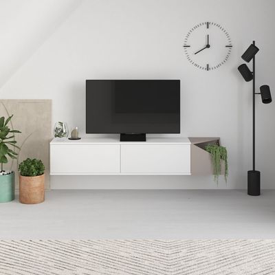 Aulos Tv Stand Up To 65 Inches With Storage - White/Light Mocha - 2 Years Warranty