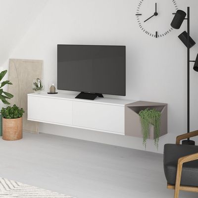Aulos TV Stand Up To 65 Inches With Storage - White/Light Mocha - 2 Years Warranty
