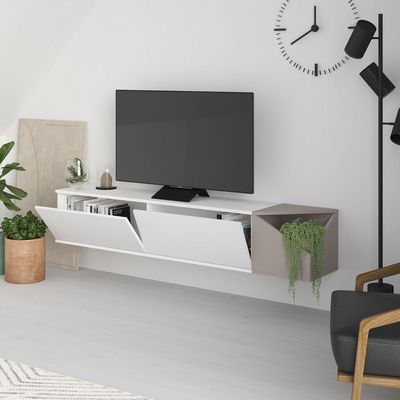 Aulos TV Stand Up To 65 Inches With Storage - White/Light Mocha - 2 Years Warranty