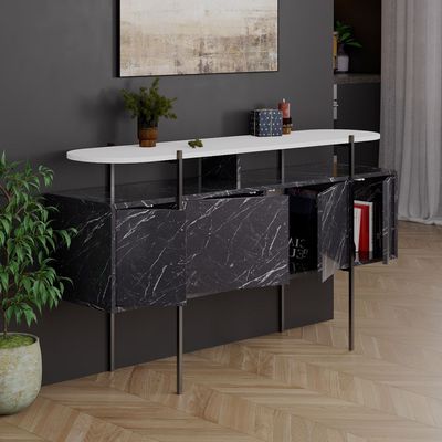 Mourah Hanley Console - Black Marble/White - 2 Years Warranty