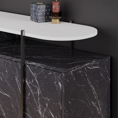 Mourah Hanley Console - Black Marble/White - 2 Years Warranty
