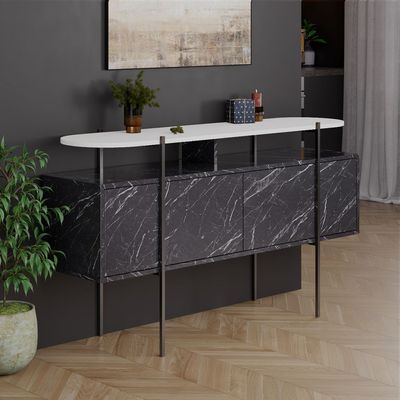 Mourah Hanley Console - Black Marble/White - 2 Years Warranty