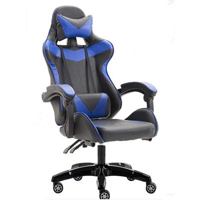 Gaming Chair 360 Degree Swivel PU Leather Ergonomic Racing Style Adjustable Height High Back with Headrest, Lumbar Support Black-Blue KGC1001