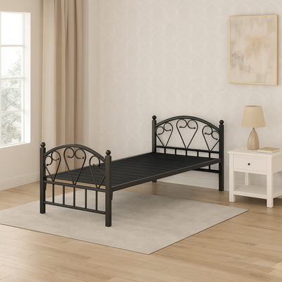 GDF GALAXY DESIGN FURNITURE Heavy Duty Fully Steel Bed Black Color With Mattress white 10cm Single Size L x W x H 190 x 90 x 70 Cm Model GDF 112BK.