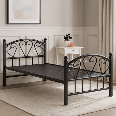 GDF GALAXY DESIGN FURNITURE Heavy Duty Fully Steel Bed Black Color With Mattress white 10cm Single Size L x W x H 190 x 90 x 70 Cm Model GDF 112BK.