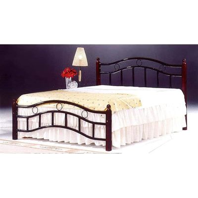 Metal Frame Bed with Wooden 4-Legs Double Brown with Medicated Mattress Dimension 120x190 Centimetres