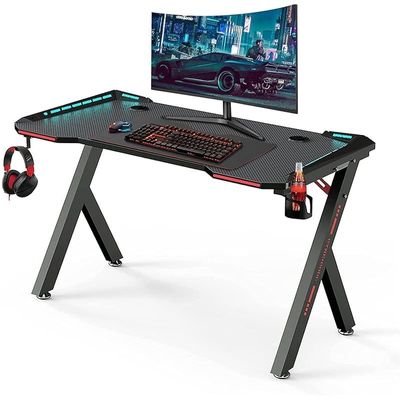 Gaming Desk with RGB LED Colors Light, Headset Hook, Cup Holder, Size 120 Centimeters
