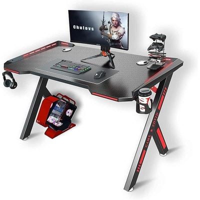 Gaming Desk with RGB LED Colors Light, Headset Hook, Cup Holder, Size 140 Centimeters