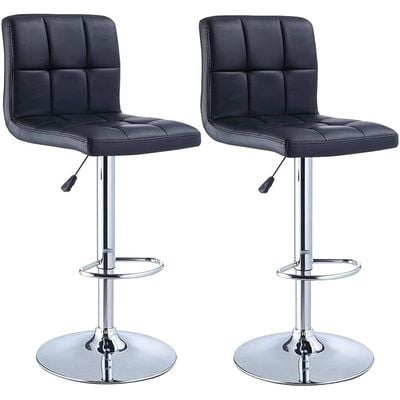 2 Pieces Bar Stool Chair PU Leather & Stainless-Steel Base Adjustable Height, 360Â° Swivel Black Model KB512