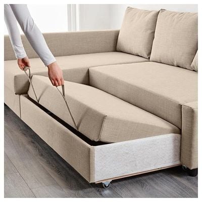 Convertible Sofa Cum Bed L-Shape Corner Sofa Plus Diwan Bed with Storage Box & Cushion for Living Room, Home, Office, Apartment, Studio Room Size 215x150x75 Centimeters KSB211
