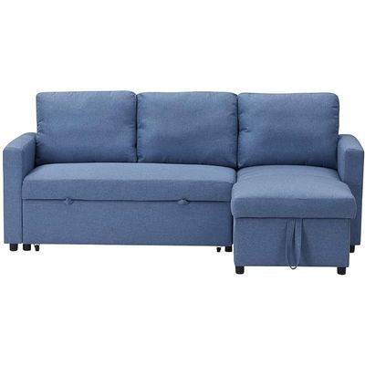 Convertible Sofa Cum Bed L-Shape Corner Sofa Plus Diwan Bed with Storage Box & Cushion for Living Room, Home, Office, Apartment, Studio Room Size 215x150x75 Centimeters KSB215