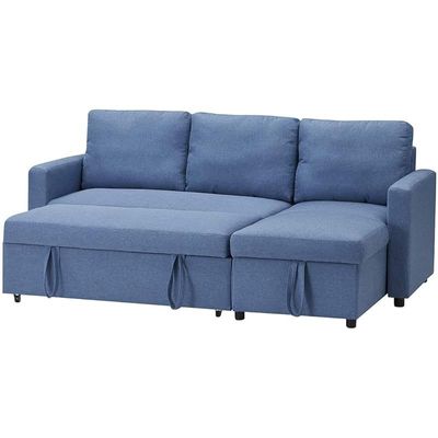 Convertible Sofa Cum Bed L-Shape Corner Sofa Plus Diwan Bed with Storage Box & Cushion for Living Room, Home, Office, Apartment, Studio Room Size 215x150x75 Centimeters KSB215