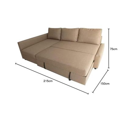 Convertible Sofa Cum Bed L-Shape Corner Sofa Plus Diwan Bed with Storage Box & Cushion for Living Room, Home, Office, Apartment, Studio Room Size 215x150x75 Centimeters KSB230