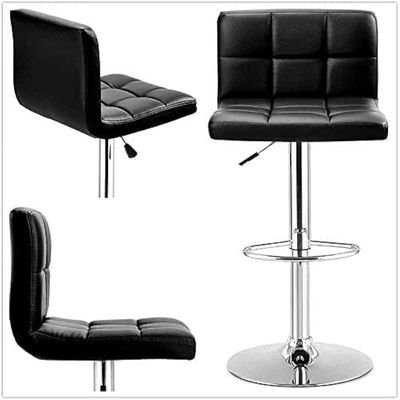 2-Pieces Barstool Chair PU Leather And Stainless Steel Base Adjustable Bar Stool Height 360Â° Swivel Black - KBSK1015
