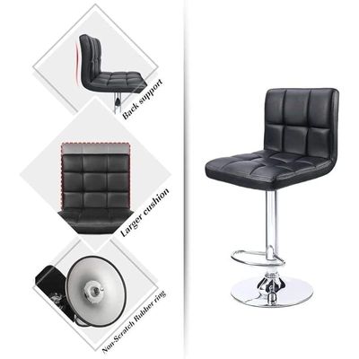 2-Pieces Barstool Chair PU Leather And Stainless Steel Base Adjustable Bar Stool Height 360Â° Swivel Black - KBSK1015