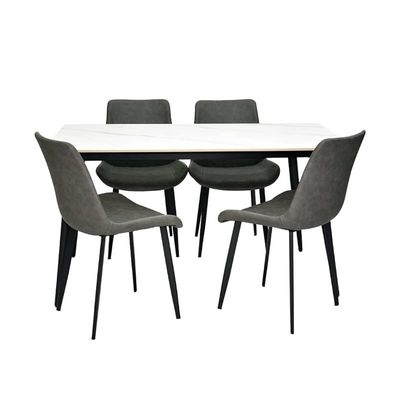 5-Pieces Dining Table Chairs Set Modern Dinner 1-Desk & 4-Chairs for Dining Room Kitchen Lounge Adjustable Table Comfortable chairs, Coffeeshop Cafeteria Set Chairs Table K-DS21 (White&Grey)