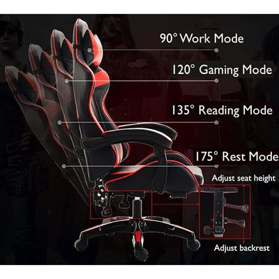 Gaming Chair Ergonomic Executive PUBG-3D 360Â° Rolling Swivel Reclining Computer Chair PU Leather Adjustable Height with Headrest Pillow Cushion & Lumber Support Back, Premium Foam KC375
