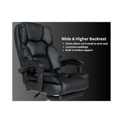 Executive Office Gaming Chair PU Leather 360Â° Swivel Desk Chair, High Back & Adjustable Height Computer Table Chair, Soft Foam Gaming Study Chair Lumbar Support with Footrest (Black)