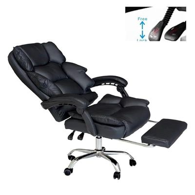 Executive Office Gaming Chair PU Leather 360Â° Swivel Desk Chair, High Back & Adjustable Height Computer Table Chair, Soft Foam Gaming Study Chair Lumbar Support with Footrest (Black)