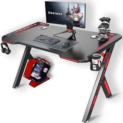 Master Gaming Desk with Remote Control RGB Lights PC Computer Gaming Table Y Modern Shaped Gamer Home Office Computer Desk Table with Handle Rack Cup Holder Headphone Hook Size 140x65x75 CM