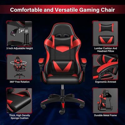 Gaming Chair Ergonomic Executive PUBG-3D 360Â° Rolling Swivel Reclining Computer Chair PU Leather Adjustable Height with Headrest Pillow Cushion & Lumber Support Back, Premium Foam KG874
