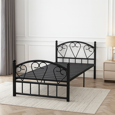 Heavy Duty Single Metal Steel Bed Dimension 90x190 Centimeters Black