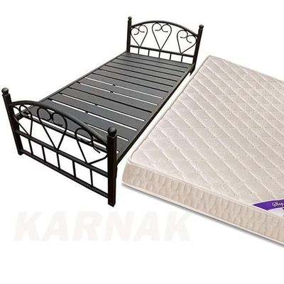 Heavy Duty Single Metal Steel Bed with Medicated Mattress Dimension 90x190 CM Black