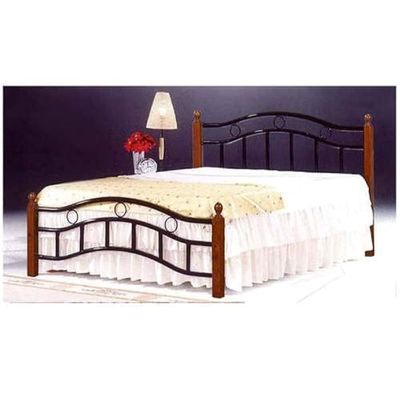 Wood And Steel Bed Size190x120 with Wooden Legs And Medicated Mattress Cherry Brown