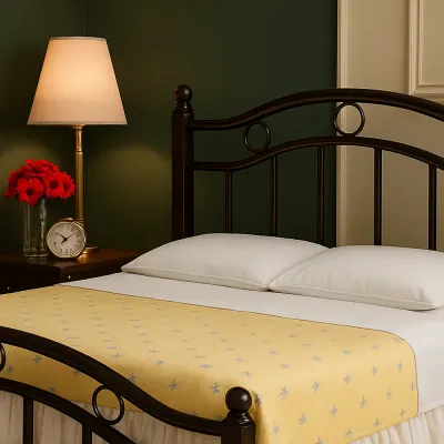 Wood And Steel Bed Size190x120 with Wooden Legs And Medicated Mattress Cherry Brown