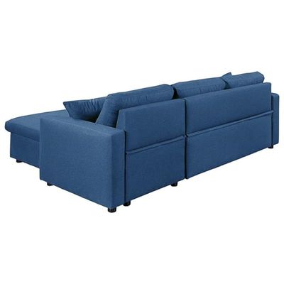 Diwan Sofa Cum Bed With Cushions L-Shaped Storage Space | Convertible Living Room Furniture (Blue)