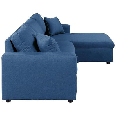 Diwan Sofa Cum Bed With Cushions L-Shaped Storage Space | Convertible Living Room Furniture (Blue)