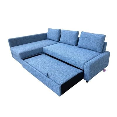 Convertible Sofa Cum Bed L-Shape Corner Sofa Plus Diwan Bed with Storage Box & Cushion for Living Room, Home, Office, Apartment, Studio Room Size 215x150x75 Centimeters Ksb5652