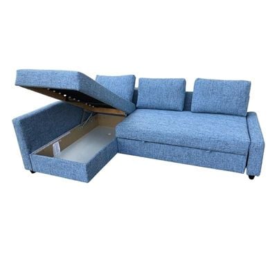 Convertible Sofa Cum Bed L-Shape Corner Sofa Plus Diwan Bed with Storage Box & Cushion for Living Room, Home, Office, Apartment, Studio Room Size 215x150x75 Centimeters Ksb5652