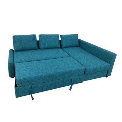 Convertible Sofa Cum Bed L-Shape Corner Sofa Plus Diwan Bed with Storage Box & Cushion for Living Room, Home, Office, Apartment, Studio Room Size 215x150x75 Centimeters KSB6964