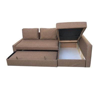 Convertible Sofa Cum Bed L-Shape Corner Sofa Plus Diwan Bed with Storage Box & Cushion for Living Room, Home, Office, Apartment, Studio Room Size 215x150x75 Centimeters KSB0021